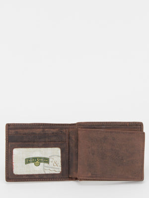 FIELD & STREAM William RFID Blocking Distressed Leather Billfold (Dark Brown)