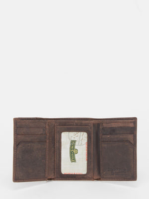 FIELD & STREAM Thomas RFID Blocking Distressed Leather Tri-Fold (Dark Brown)