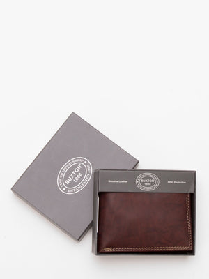 BUXTON Stanley RFID Blocking Passcase Leather Billfold (Medium Brown)