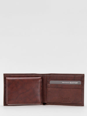 BUXTON Stanley RFID Blocking Passcase Leather Billfold (Medium Brown)