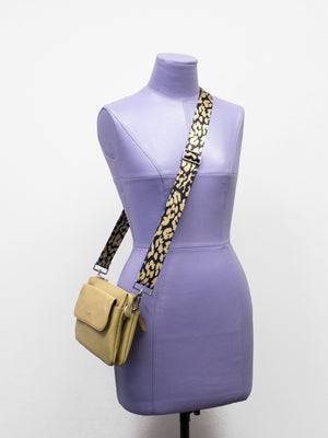 Fantasia Handbag Strap - Blue Geometric (with beige leather tab)